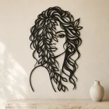 Leaf Veil Face Metal Wall Art | Minimalist Woman Line Art - lifestyle view 3