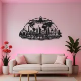 Airplane World Arc Metal Wall Art | Travel and City Wall Decor
