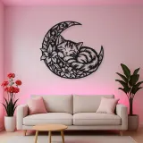 Sleeping Cat Crescent Metal Wall Art | Pet Lover Silhouette Decor