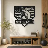 Personalized Female Softball Power Swing American Flag Metal Wall Art - lifestyle view 4