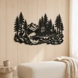 A-Frame Cabin Woods Metal Wall Art | Nature Silhouette Decor - lifestyle view 5
