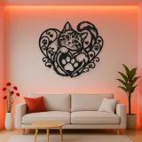 Cat Paw Heart Metal Wall Art | Pet Lover Silhouette Decor