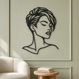 Short Hair Modern Face Metal Wall Art | Minimalist Woman Line Art - lifestyle view 2