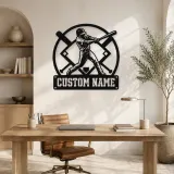 Personalized Baseball Batter Metal Wall Art with Crossed Bats - lifestyle view 4