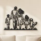 Familia con Perro Cartel de Metal | Decoración Silueta para Amantes de Mascotas