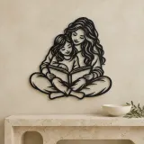 Parent Child Reading Metal Wall Art | Family Silhouette Decor - lifestyle view 3