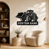 Personalized Heavy Wheel Loader Raised Bucket Metal Wall Art - lifestyle view 5