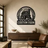 Décoration murale en métal personnalisée de tracteur de ferme avec scène de grange