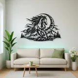 Horse and Moon Arc Metal Wall Art | Equestrian Wall Decor