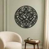 Om Lotus Circle Metal Wall Art | Botanical Metal Wall Decor - lifestyle view 2