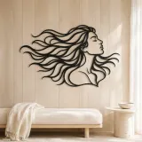 Windblown Hair Face Metal Wall Art | Minimalist Woman Line Art - lifestyle view 5