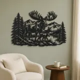 Moose Pine Forest Metal Wall Art | Wildlife Silhouette Decor - lifestyle view 2