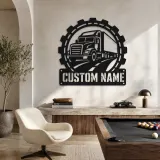 Personalized Semi Truck Metal Wall Art with Gear Frame - lifestyle view 4