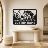 Personalized Bass Fishing Metal Wall Art with Fisherman - lifestyle view 3