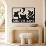 Personalized Coffee Station Metal Wall Art with Grinder - lifestyle view 3