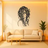 Leaf Veil Face Metal Wall Art | Minimalist Woman Line Art
