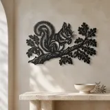 Squirrel Oak Branch Metal Wall Art | Wildlife Silhouette Decor - lifestyle view 3