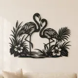Cartel de metal Pareja de Flamencos | Decoración de siluetas de vida salvaje