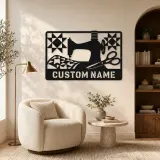 Personalized Sewing Machine Metal Wall Art with Quilt Details - lifestyle view 5