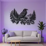 Raven Forest Branch Metal Wall Art | Wildlife Silhouette Decor
