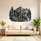 Bear Mountain Scene Metal Wall Art | Wildlife Silhouette Decor