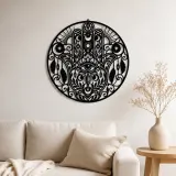 Arte mural de metal hamsa celestial | Decoración boho espiritual de metal