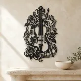 Violin and Roses Metal Wall Art | Music Room Wall Decor - lifestyle view 3