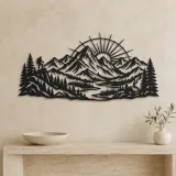 Mountain Sunrise Arc Metal Wall Art | Nature Silhouette Decor - lifestyle view 3
