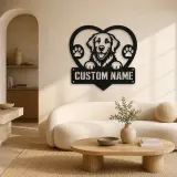 Décoration murale en métal personnalisée Cœur de Retriever avec Empreintes de Pattes