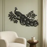 Peacock Feather Flow Metal Wall Art | Wildlife Silhouette Decor - lifestyle view 2