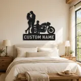Personalized Cafe Racer Family of Three Metal Wall Art - lifestyle view 2