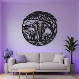 Elephant Tree Circle Metal Wall Art | Wildlife Silhouette Decor