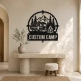 Personalized Travel Trailer Metal Wall Art with Campfire Scene - lifestyle view 3