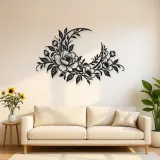 Floral Moon Arc Metal Wall Art | Botanical Metal Wall Decor