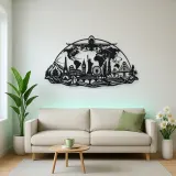 Airplane World Arc Metal Wall Art | Travel and City Wall Decor