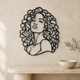 Curly Hair Portrait Metal Wall Art | Minimalist Woman Line Art - lifestyle view 3