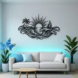 Rising Sun over Waves Metal Wall Art | Celestial Boho Wall Decor