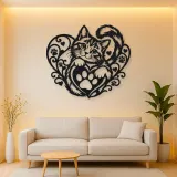 Cat Paw Heart Metal Wall Art | Pet Lover Silhouette Decor