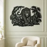 Leopard Jungle Metal Wall Art | Wildlife Silhouette Decor - lifestyle view 2