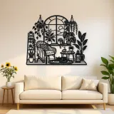Window Plant Garden Metal Wall Art | Botanical Metal Wall Decor