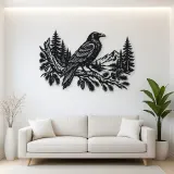 Raven Forest Branch Metal Wall Art | Wildlife Silhouette Decor