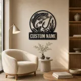 Personalized Largemouth Bass Fishing Metal Wall Art with Hook - lifestyle view 5