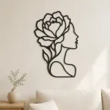 Cartel de metal de perfil único en flor | Arte lineal minimalista de mujer