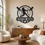 Décoration murale en métal personnalisée avec battes croisées de batteur de baseball