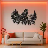 Raven Forest Branch Metal Wall Art | Wildlife Silhouette Decor