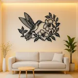 Hummingbird Blossom Metal Wall Art | Wildlife Silhouette Decor