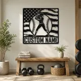 Personalized Female Softball Batter American Flag Metal Wall Art - lifestyle view 4