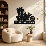Personalized Classic Motorcycle Family with Toddler Metal Wall Art - lifestyle view 5