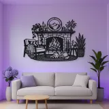 Modern Fireplace Scene Metal Wall Art | Cozy Home Metal Decor