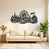 Compass Mountain Flow Metal Wall Art | Nature Silhouette Decor